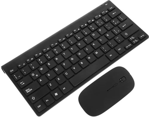 DIYEAH Combo De Teclado y Ratón Inalámbricos para Ordenador Diseño Español Latino, Materiales Resistentes De Resina, Uso Oficina y Estudio, Ergonomía Esencial, Color Negro Básico