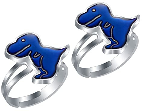 SOPOTUTU Bague D'humeur Forme Dinosaure Cartoon en Alliage Argenté pour Garçon et Filles Anneaux Changeant de Couleur Lot de 2 Pièces pour Décoration Quotidienne et Fêtes