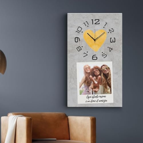 dodda - Quadro Personalizzato con Foto, Testo e Orologio con stampa in HD - Stampa Foto su Tela Personalizzata Idea Regalo Amici