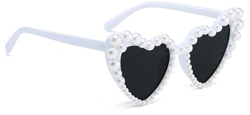 Azlanway Lunettes de Soleil Femme Cœur Perles – Style Rétro Œil de Chat en Forme de Cœur – Accessoire Vintage Blanc pour JGA, Mariage, Anniversaire, Festival et Fête des Années 50