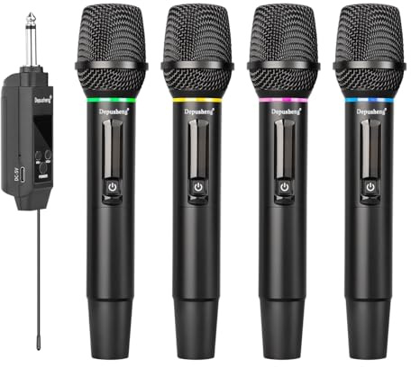 Depusheng Micrófono inalámbrico S2, micrófono dinámico de Mano, micrófono de Karaoke con Receptor Recargable para Bodas, Iglesias y Clubes