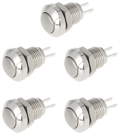 YINETTECH 5 Interruptores Pulsadores Momentáneos de 2 Pines Y 8 Mm Resistentes Al Agua 0,5 A 250 V CA para Relé de Arranque Electromagnético.