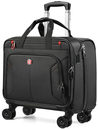 star cloud Rigid Frame Rolling Laptop Bag on Wheels, Rolling Briefcase with USB & Type-C Charging Port,Water Resistant Rolling Computer Bag for 17.3 Inch Laptop, Work Travel and Business