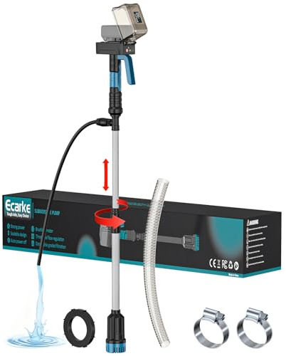 Ecarke Akku-Regenfasspumpe kompatibel mit Makita 18V – Fördermenge 3000 L/h, 8 m Förderhöhe, Auto-Stopp, 3 Geschwindigkeitsstufen, ausziehbar & IP68 – Akku Wasserpumpe für Garten & Pool ((ohne Akku)
