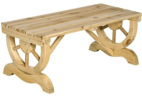 Outsunny Panchina da Giardino da 2 Posti con Design a Ruota, Panchina da Esterno a Doghe in Legno di Abete, Panca per Terrazza Patio e Cortile, 98x50x39.5 cm, Color Legno