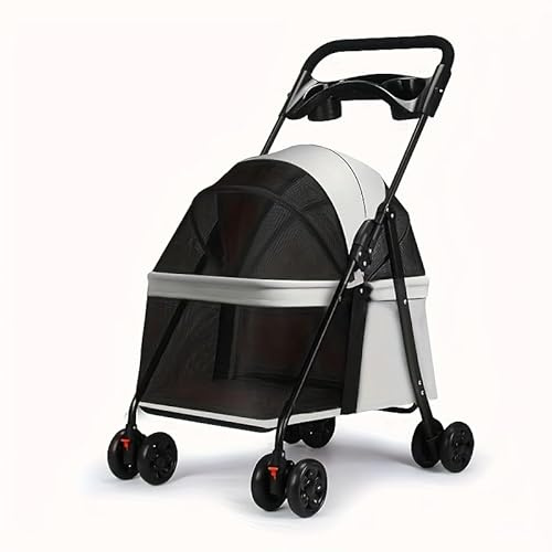 3 In1 Premium Pet Stroller Foldable Medium Size Dog Buggies with Luxury Style 4 Wheels Steel Frame Small Dogs Cats (Grey)
