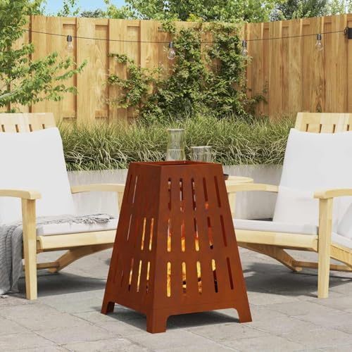LoogCape Brasero marrón de 50 x 50 x 70 cm, acero resistente a la intemperie, para jardín, terraza, exterior, cesta de fuego con ventilación abierta y revestimiento de polvo duradero para noches