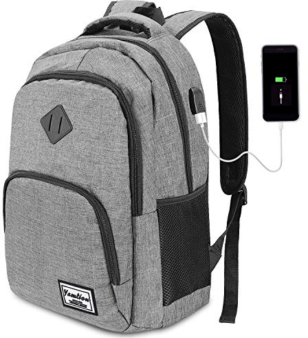 YAMTION Zaino per computer portatile da 17,3 pollici da uomo con porta USB di ricarica per business university 35L (17,3 pollici, B6-grigio)
