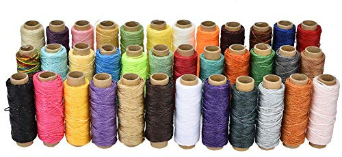 Fil Macramé Ciré, 36 Couleurs, 50 Mètres par Rouleau, 150D, Bobines de Fil Ciré pour Couture à la Main et à la Machine