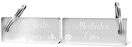 CHRISCK design 2 Schlüsselanhänger Paar mit Gravur Allerbeste Oma Opa aus Acrylglas Idee zum Valentinstag für Frauen Männer Partner Valentinstaggeschenk für Freund Freundin