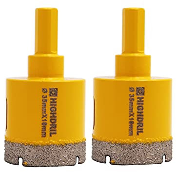 HIGHDRIL Diamantbohrer,Fliesenbohrer,Durchmesser 2 Stück 35mm mit Dreiecksschaft Vakuumgelötete Lochsäge für Beton Granit Marmor Glas Feinsteinzeug Mauerwerk Ziegel,Dreiecksschaft