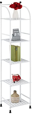 Relaxdays Estantería Metálica, Acero, 145x33x28 cm, Estante Baño y Cocina, 5 Baldas, Librería Metal, sin Fondo, Blanco