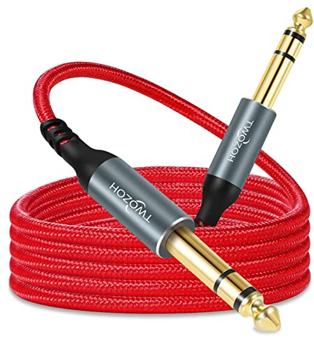 Twozoh Cable TRS 6.35mm estéreo 1,5M, Trenzado Cable Jack guitarra de 6,35 mm a 6,35 mm (Profesional/Hifi)