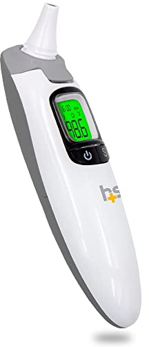 HealthSmart Termómetro infrarrojo parlante para oído y frente, no necesita cubiertas de sonda, apto para FSA y HSA, alarma de fiebre visual, lecturas de audio en inglés y español, escaneo instantáneo