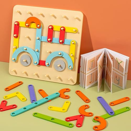 Puzzles de Madera Infantil, Juguetes Montessori Rompecabezas Bebes con Tarjetas, Juegos Educativos para Niños y Niñas 2 3 4 año, Geoboard Forma Geometría Regalo Cumpleaños