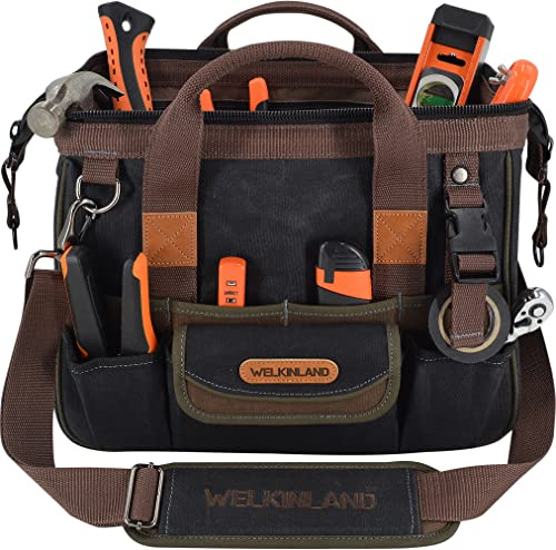 Werkzeugtasche aus Segeltuch mit 30 Fächern, 35.6 cm, robuste gewachste Canvas-Werkzeugtaschen für Elektriker und Männer