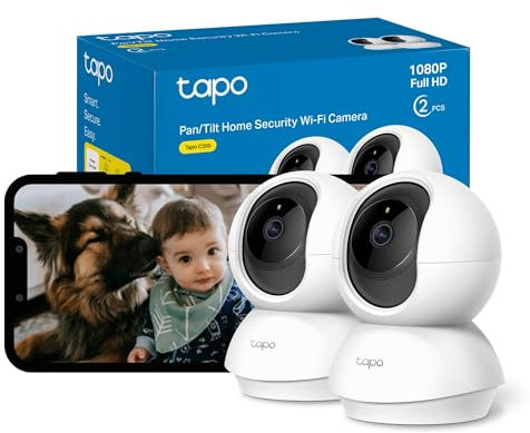 Tapo C200 2-Pack 1080p Pan/Tilt Indoor Camera, Baby Monitor, Motion Detection, Customizable Privacy Mode, 2-Way Talk, Night Vision, Cloud and Local Storage, Works With Alexa and Google, No Monthly Fee