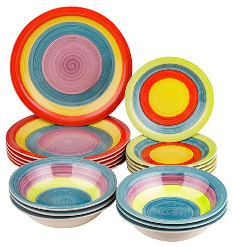 Baroni Home Servito di Piatti da 18 pezzi in Ceramica, Servizio da Tavola Decorato per 6 Persone, Piatto Fondo, Piano, da Frutta o Dolce, Stile Arcobaleno