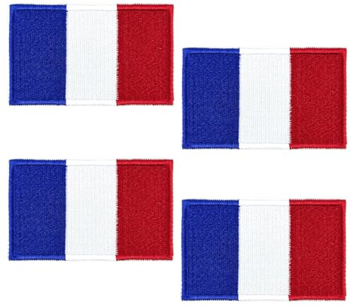 4 Pièces Patches Thermocollant France, Écusson de drapeau France, national Brodé à Repasser ou à Coudre Patch