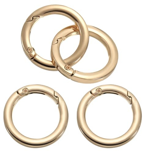 PATIKIL 34mm OD Anillos de Resorte Planos para Gatillo, 4pcs Clips de Resorte de Metal Redondos con Cierre de Mosquetón para Hacer Manualidades de Bolsos y Carteras, Tono Dorado