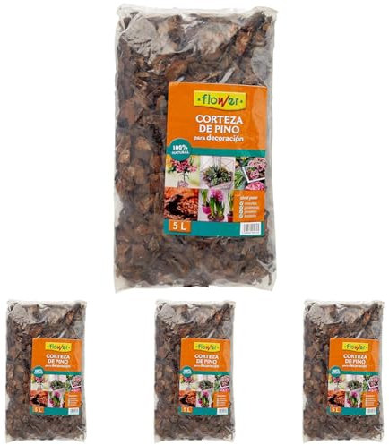 Flower Corteza de Pino Decorativa 15/30, Ideal para Jardines, Parterres, Jardineras, Bordes de Arbustos y Árboles, 5 l - Color Marrón, Tamaño 30x12x56 cm, Material Mulching (Paquete de 4)