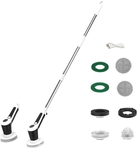 Limpiador giratorio eléctrico con 8 cabezales de cepillo reemplazables, cepillo inalámbrico para bañera, azulejos, ducha y lavado de autos