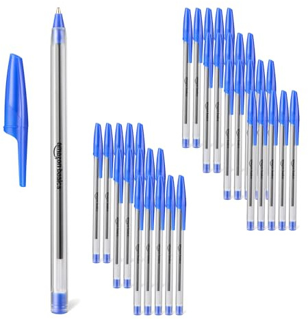 Amazon Basics - Set di Penne a Sfera, per Casa, Ufficio e Scuola, Punta da 1,0 mm, Inchiostro Blu, Confezione da 36