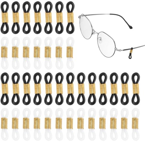 PATIKIL Connettore Per Catena Occhiali, 50 Pezzi Regolabile Antiscivolo Fascia In Gomma Siliconica Porta Catena Anello Terminale Per Donne Uomini Occhiali, Oro (Molla metallico Lunga)