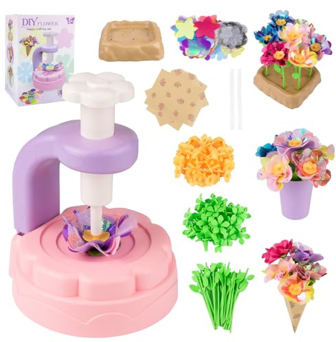 Jusimi DIY Flower Bouquet Making Kit for Kids, Press to Bloom No Glue Craft Set with Flower Press, Vase, Base, Petals Stems, Educational Sensory Toy, Ideal Birthday Gift for Girls Ages 4+