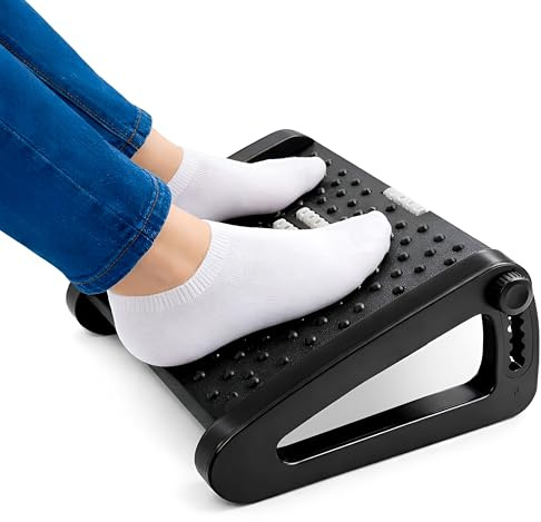 Unibos Ergonomic Foot Rest Under Desk, Adjustable Height & Tilt Foot Stool with Roller Massager, Office Footrest for Posture Support, Back & Leg Pain Relief, Non-Slip Base for Home & Office
