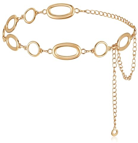 Macuezu Chain Belt for Women Ladies Girls, Adjustable Circle Chain Metal Belt for Dresses, Jeans, Skirts