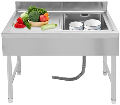 ZHDPYHDD Lavello indipendente in acciaio inox, 100 x 50 cm, per ristorante, cortile e casa, durevole, facile da pulire