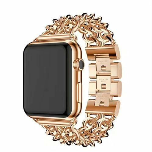 Generisk kompatibel med klocka 42 mm (färg: Roséguld kedja design metallband remfodral