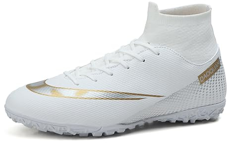 Tacos de fútbol para hombre con parte superior alta, botas de fútbol para hombre, zapatos de fútbol con cordones, puntas antideslizantes, puños en el tobillo, para interiores y exteriores, béisbol