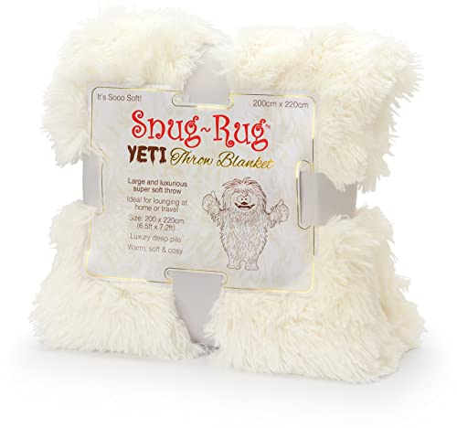 Snug Rug Yeti Luxury Deep Pile Faux Fur Throw Blanket Fluffy Soft Cosy Warm Blanket for Bed Sofa and Couch Chair – Giant Heavyweight 2.5kg - King Size 200 x 220cm (6.5ft x 7.2ft) Polar white/cream