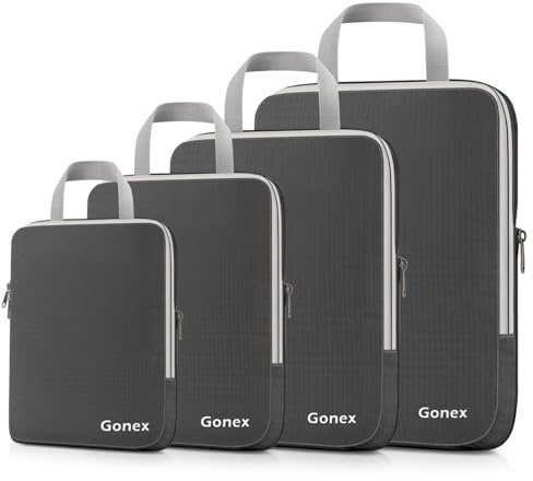 Gonex Compression Packing Cubes, 4pcs Expandable Storage Travel Luggage Bags Organizers (Deep Gray)