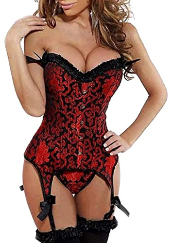 Kelvry Donne Gothic Raso Lace up Boned Corsetto Corpetto Bustino Top con Sospensioni Plus Size S-6XL