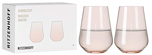 Ritzenhoff 3651001 Wasserglas 500 ml – Serie Fjordlicht Nr. 1 – 2 Stück mit Farbverlauf Peach – Made in Germany