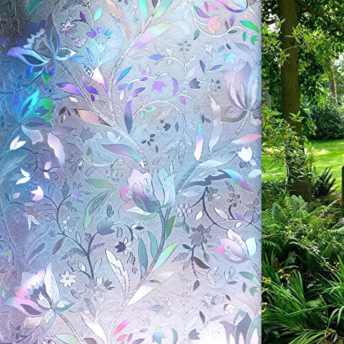 WAENLIR 3D-Buntglas-Fensterfolie, Sichtschutz, statisch, haftend, nicht klebend, Regenbogen-Dekorationsfolie, 90 x 200 cm