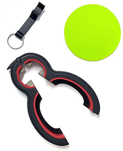 6-in-1-Multi-Öffner, 20,3 cm Form, All-in-One-Flaschenöffner, Dosenöffner, Limonaden- und Glasöffner + Flaschenöffner, Schlüsselanhänger + grüne Gummi-Greifpads