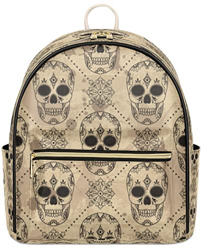 Mini-Rucksack für Damen, Leder, kleiner Rucksack, lässiger Reise-Tagesrucksack, Umhängetasche für Mädchen, Teenager, Herren, Sugar Skull, Einheitsgröße, Daypack Rucksäcke