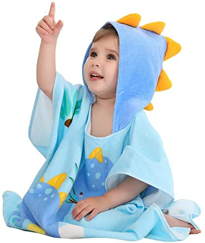 Hilmocho Poncho Toalla de Baño de Playa con Capucha para Niños Niñas Albornoz de Algodón con Capucha y Estampado Animal Toalla de Ducha de Piscina