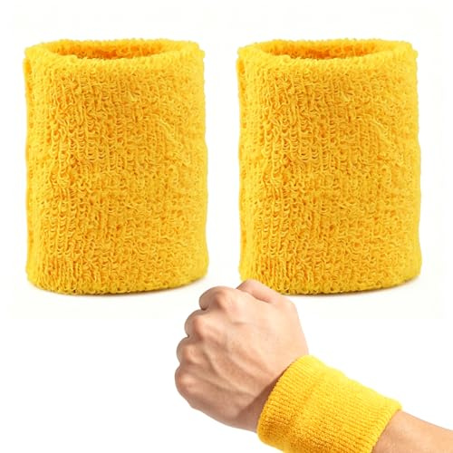 Lot de 2 bandeaux de sport en coton jaune pour homme et femme, idéal pour le tennis, le basket-ball, la course, la gym, l'entraînement à la vieille école