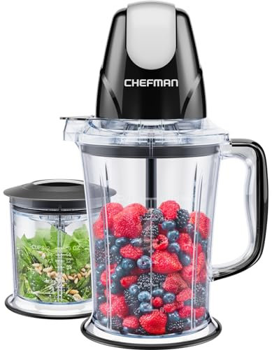 CHEFMAN 2-in-1 Smoothie Maker und Tragbarer Mixer mit 400W Motor, 2-Stufigem Messer, Eiszerkleinerer - Ideal für Smoothies, Pürees, Gehacktes Gemüse und Mehr - Große und Kleine Behälter, Pulsfunktion