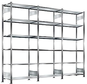 Oswald Transportgeräte Steckregal, verzinkt, Breite 3 m, Höhe 2,5 m, Tiefe 0,6 m, 6 Böden, Fachlast 150 kg, einseitig