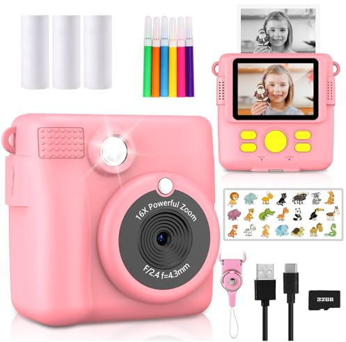Radekly Instant Print Camera for Kids, Christmas Birthday Gifts for Kids Ages 3-12, Girls and Boys, 1080P HD Digital Video Cameras for Toddlers, Portable Toy with 3