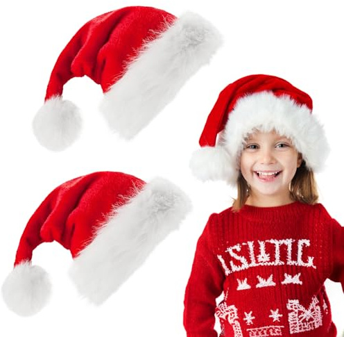 Micacorn Gorros de Papa Noel, 2 Pcs Gorro Navidad Niños Sombrero de Santa Unisex Suave Rojos Navidad Sombrero Gorro Papá Noel de Felpa para Navidad Decoración Año Nuevo Fiestas de Vacaciones