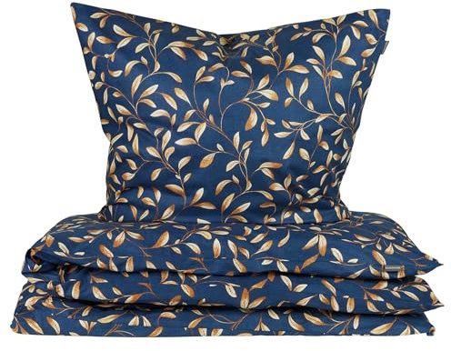 Schiesser Bettwäscheset Liliebeth | 2-teilig | Floral | Renforcé | 100% Baumwolle | Oeko-Tex Zertifiziert | Reißverschluss | 135x200cm + 80x80cm | Blau-Beige