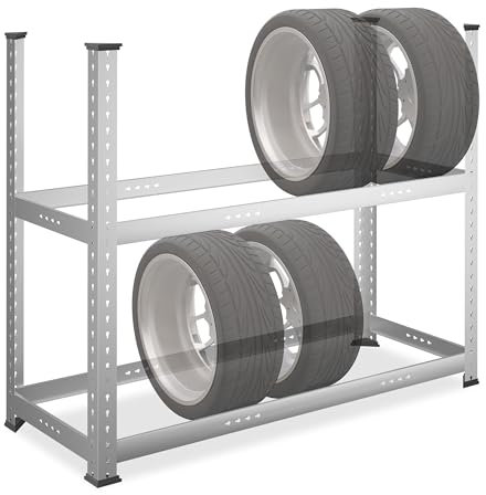 Relaxdays Reifenregal für 8 Reifen, HxBxT: 102 x 124 x 48 cm, 100 kg, verzinkter Stahl, Stecksystem, Räderregal, Silber