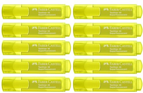 FABER-CASTELL 154607 - Textmarker Gelb, 10 Marker Stifte, Strichstärke 1 - 5 mm, Neon Marker